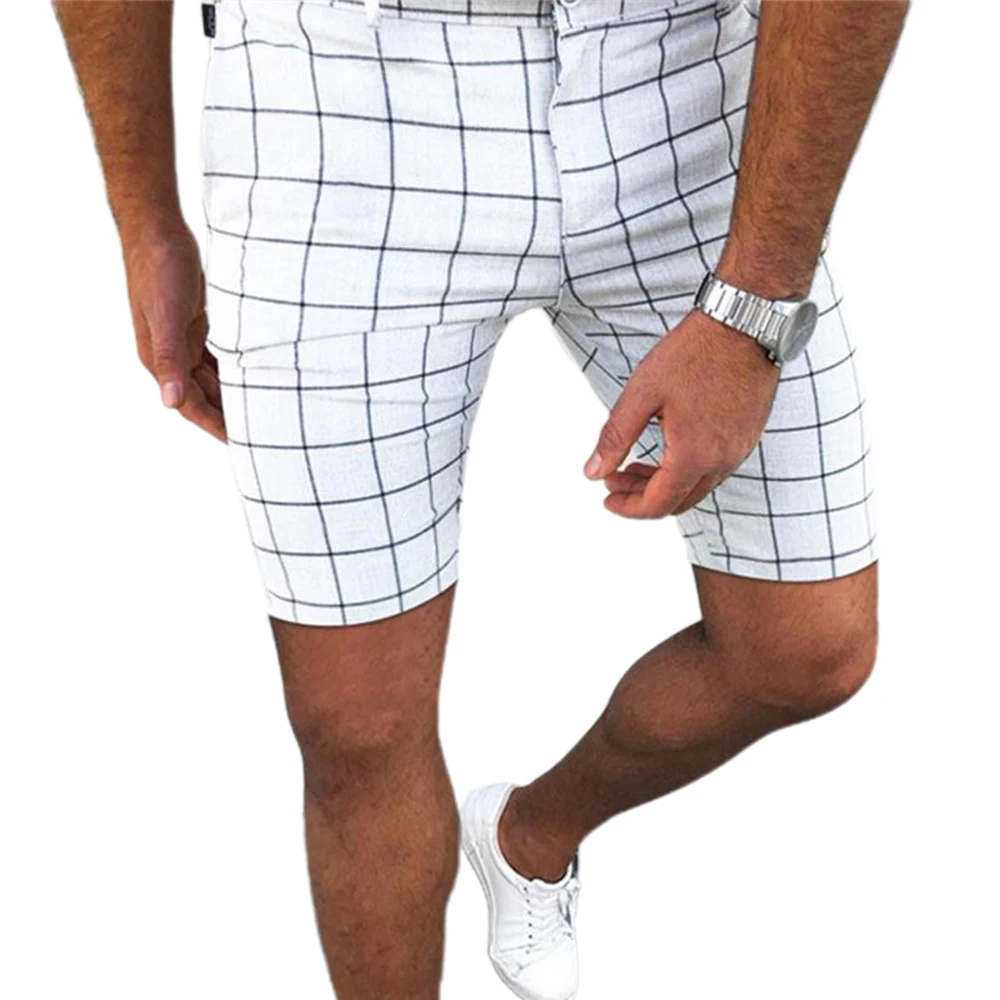 

Men Checked Shorts Summer Slim Zip Up Joggers Pants Casual Soft Pocket Trousers