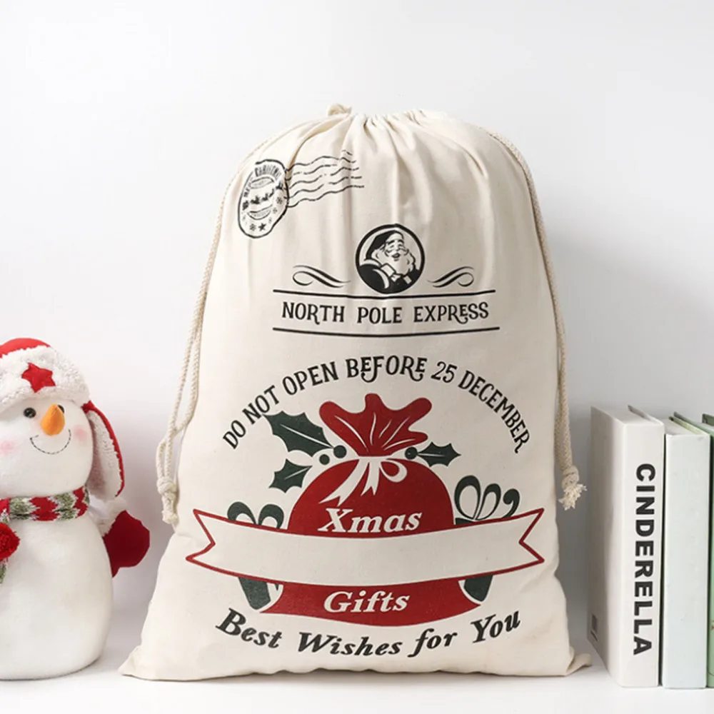 

Christmas Gift Bag Candy Sacks Festival Supplies Canvas Bags Durable Pure Cotton Reusable 1pcs