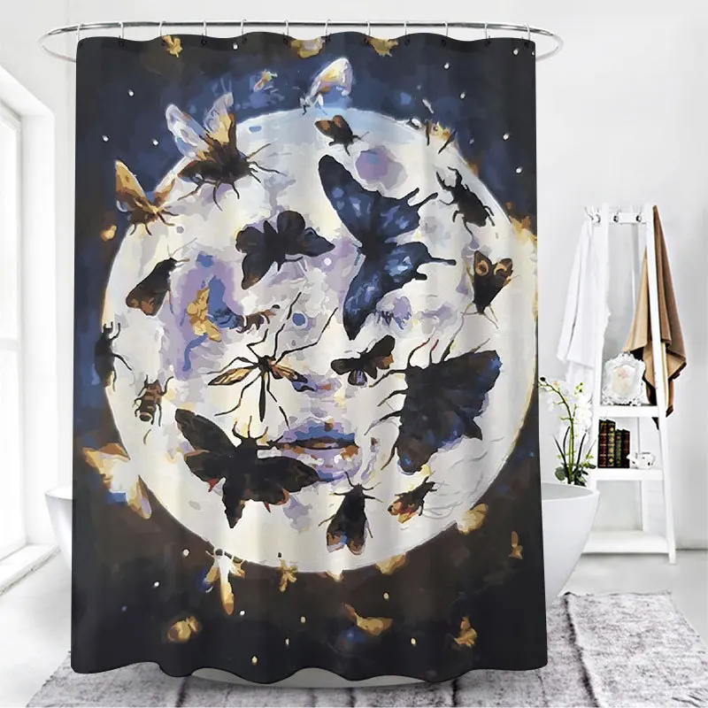 Занавеска для душа из полиэстера с принтом бабочек и психоделических узоров