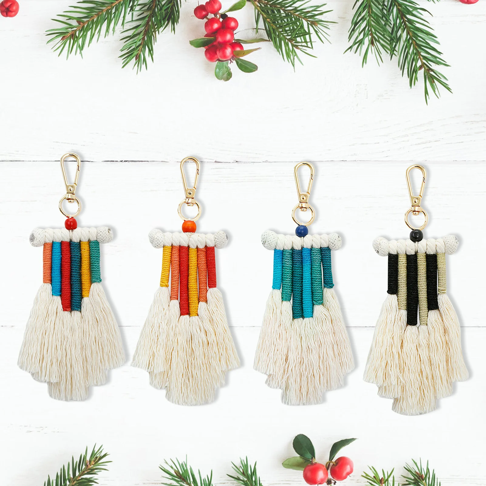 Оптовая продажа плетеный Радужный брелок в стиле бохо подвеска для автомобиля