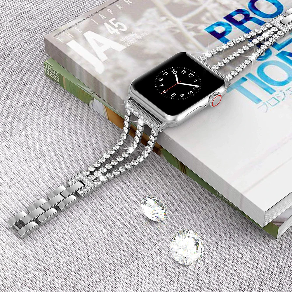 Роскошные цепи с бриллиантами, сменный ремешок для наручных часов Apple Watch Series 5 4 44 мм 42 мм запястье браслет ремешок для iwatch 1 2 3 40 мм, 38 мм