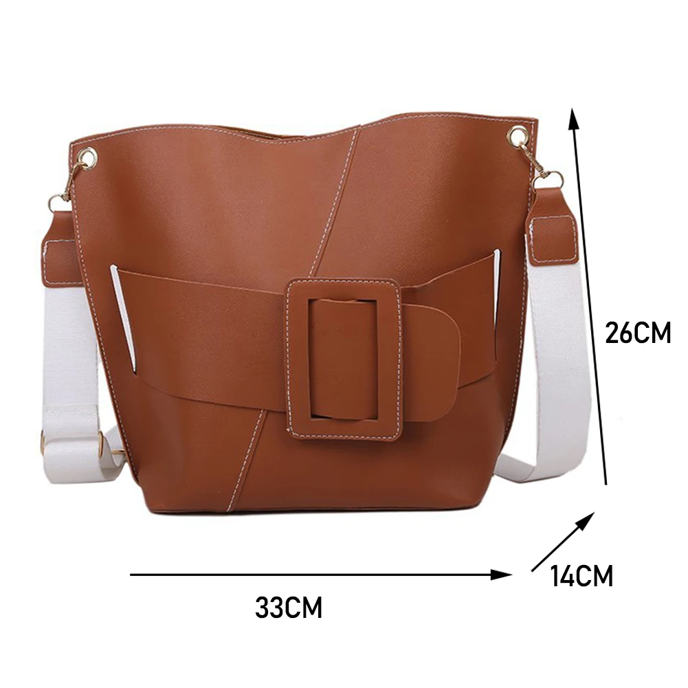 

Fashion Solid Bucket Handbag Women PU Leather Clasp Design Shoulder Crossbody Bag Large Capcity Commuter Tote Casual Satchel