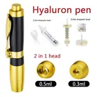 Ручка с гиалуроновой кислотой, массажный распылитель, инъекционный наполнитель для губ, мезотерапия, против морщин, водный шприц, игла 2 в 1, Золотая головка