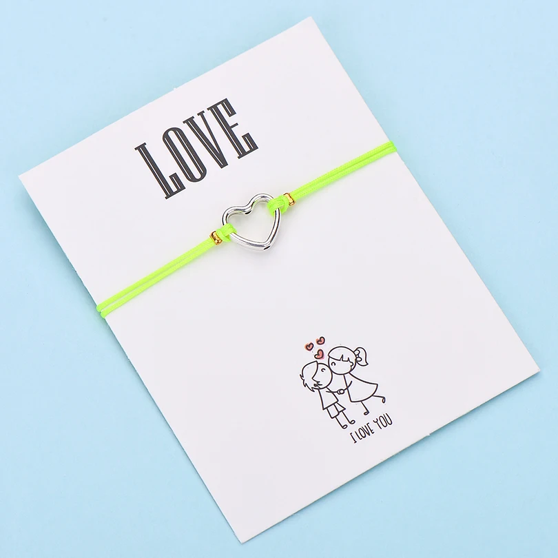 IYOE Wish Card браслеты с сердечком для любви подарок для пары полое сердце многоцветная веревка для женщин и мужчин браслет подарок на день рождения - Окраска металла: 6