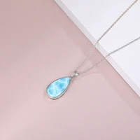 925 sterling silver jewelry gifts classic pendant necklace natural precious larimar retro woman oval charm rhodium plated gold