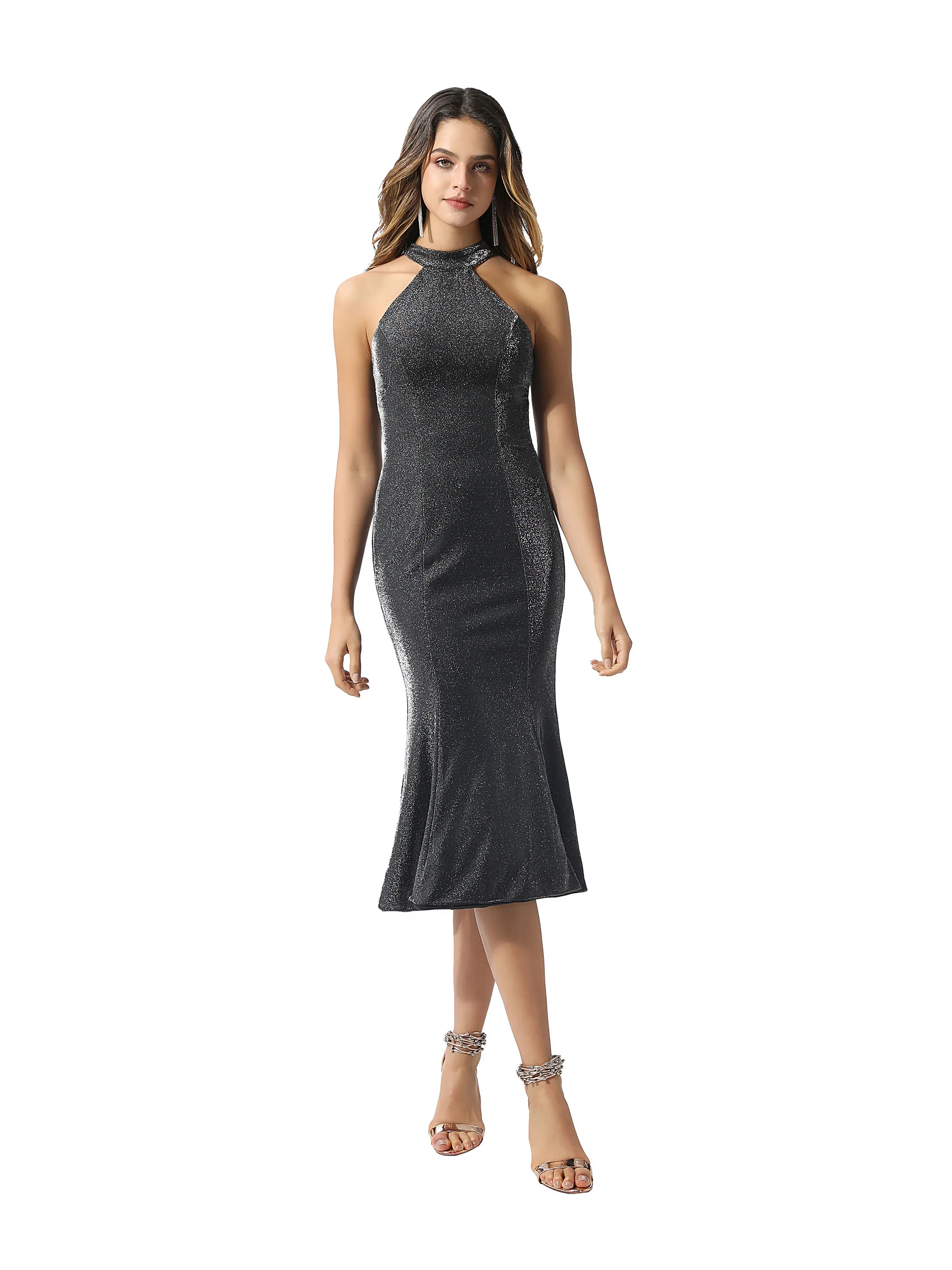 Tanpell простое серое коктейльное платье русалки с лямкой через шею без рукавов