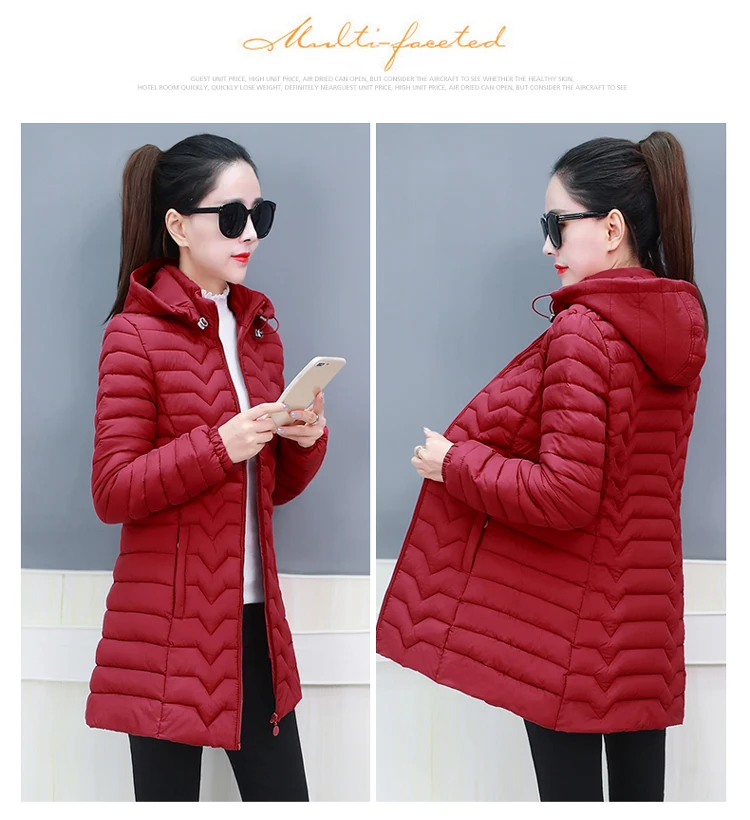 Fashion Cotton Coat Women's Loose Size Warm Quilted Hooded Long Jacket Autumn Winter Down Cotton Coats Women Thin Stripe Jacket
