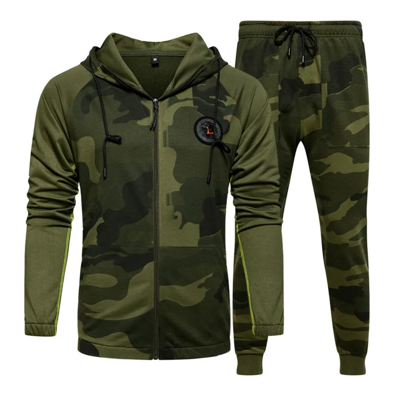 

2020 Autumn Men's 2 pieces Hoodies Sweatshirts Sweatpants Brand Elastic band Jacket Pants Active Suits Casual Zipper Slim
