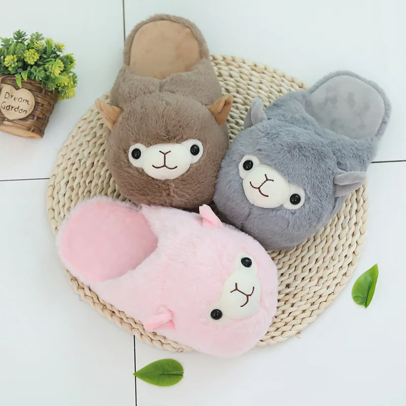 Cartoon Animal Plush Home Floor Women Men Cotton Warm Shoes Casual Indoor Lovely Soft Furry Slippers