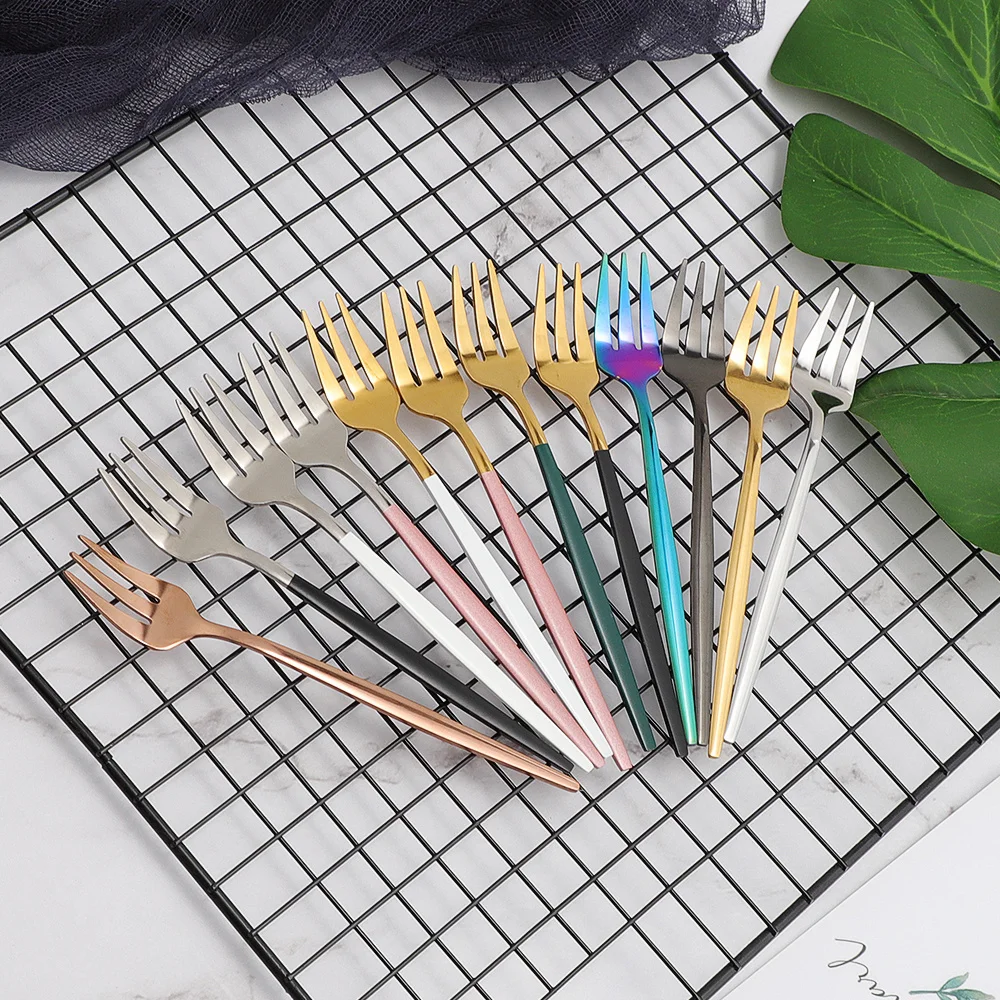 1 шт. черного и золотого цвета вилки Чай торт Вилка для закуски Посуда Столовые