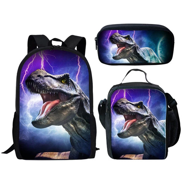 

Dinosaur Pattern School Backpack For Boys Girls Cool Tyrannosaurus Rex School Bags Kids Schoolbag T Rex Dino Book Bag Child 3Pcs