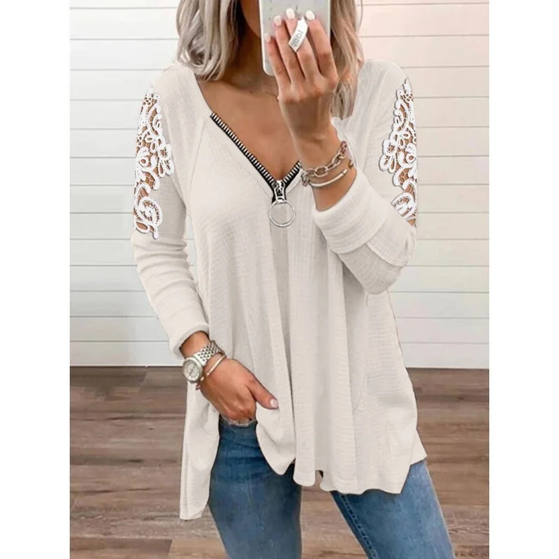 Lugentolo кружевные топы с длинным рукавом женские осенние свободные блузки на