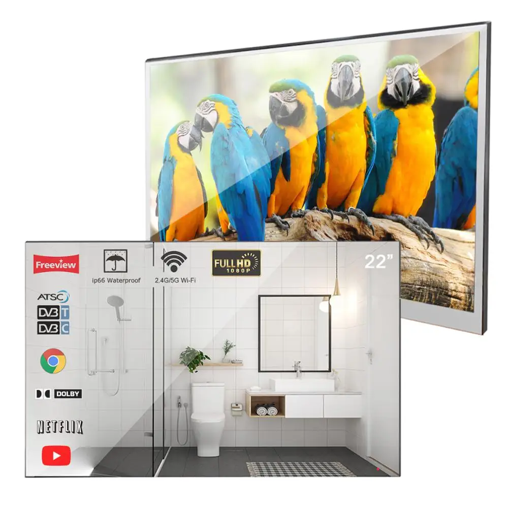 

Souria Velasting 22 inches Magic Android 7.1 Mirror LED TV IP66 Waterproof Rated Bathroom Salon In Wall Flat Screen