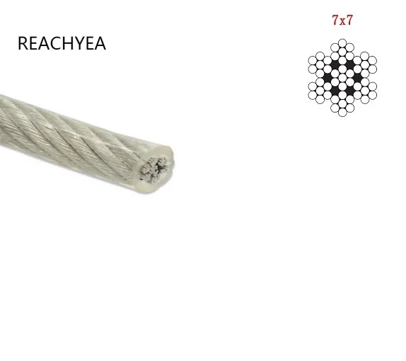 

50Meters/Roll 3mm 7*7 304 Stainless Steel Wire Rope Overall Dia. 3MM PVC Plastic Coated With 7x7 2MM SS304 Wire Rope Inside