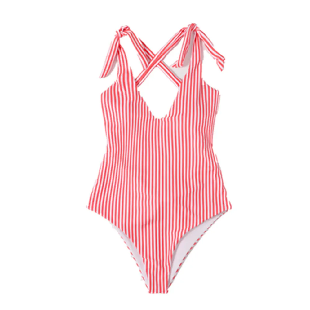 

Sexy Striped One Piece Swimsuit Women V-Neck Cut Out Monokini Bowknot Stripe Bathing Suit Bikinis Swimwear Bodysuit Beach Wear