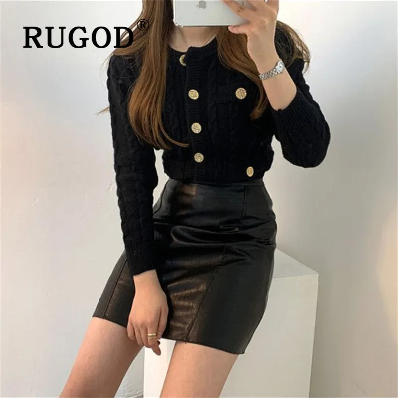 RUGOD Metal Button Cardigan Twist Pattern Sweater Womens Sweaters 2019 Winter Tops For Women Knitwear Fashion Kpop Clothes |