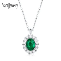 lab grown emerald pendant sterling 925 silver necklace created gemstone 1 5ct for women wedding birthday party jewelry gift