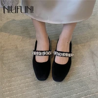 niufuni spring new flats womens pumps hollow slip on rhinestone mary jane women shoes black suede casual simple sandals slipper