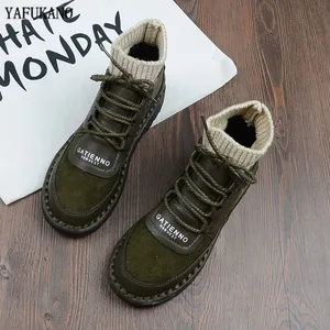 Женские повседневные полусапожки Mori в литературном ретро-стиле, вязаные полусапожки из шерсти с мягкой подошвой, ботинки со шнуровкой на плоской подошве