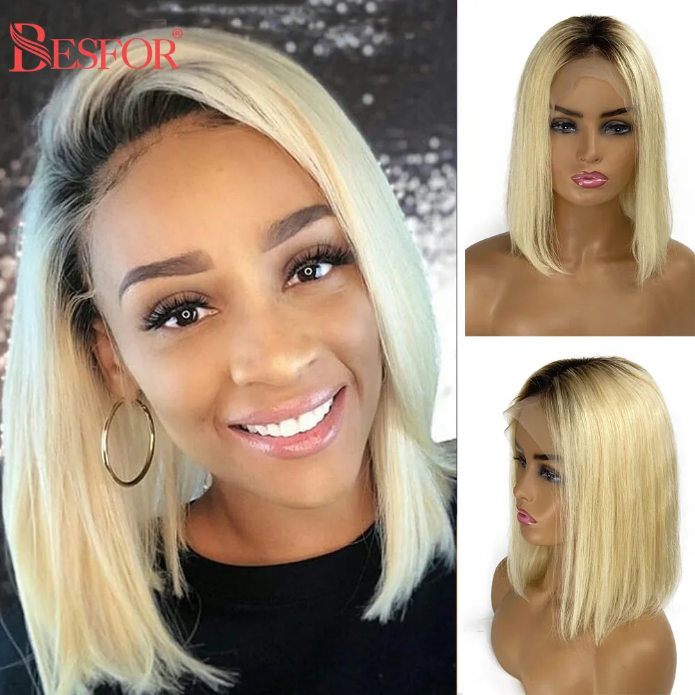 

Bob Wig Lace Closure Human Hair Straight Pre Plucked Glueless 4x4 Lace Front Wigs Ombre Short Brazilian Raw Hair For Black Women