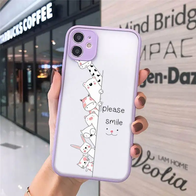 

Creative white Cute cartoon cat Phone Case Matte transparent For Purple iPhone 12 Mini 11 Pro XR XS Max 7 8 Plus X Back Cover