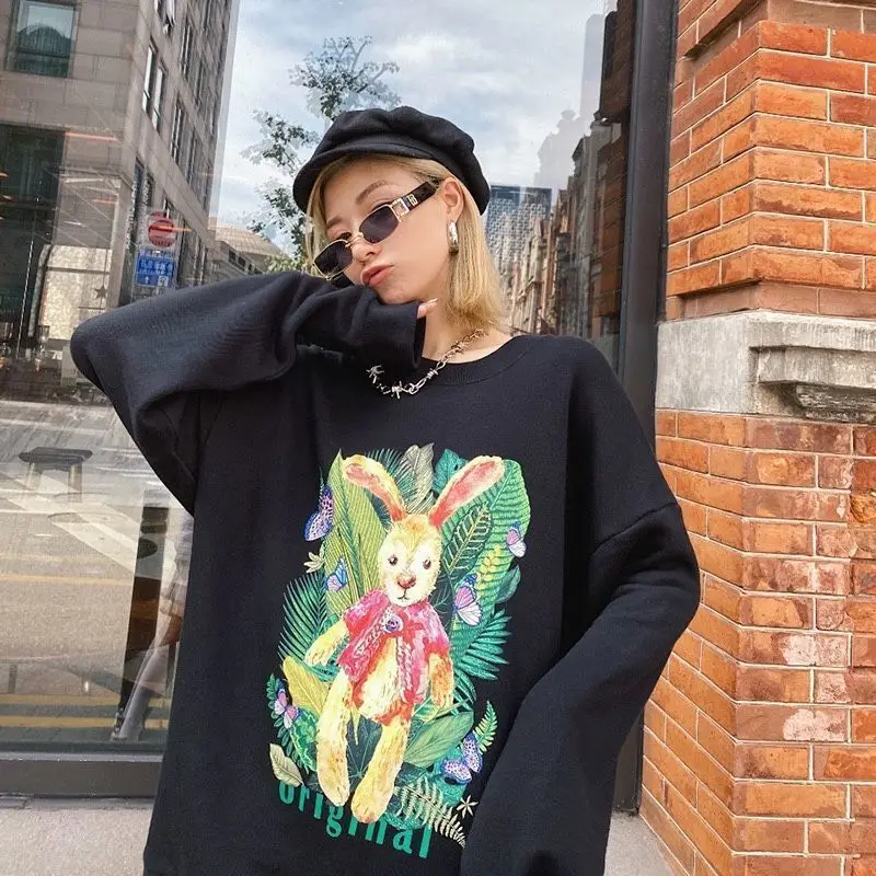 

Oversized Hoodie Women Winter Fall Sweatshirt Casual Printed Long Sleeve Tops Pulloves Streetwear Vintage Sweat Femme Pullover