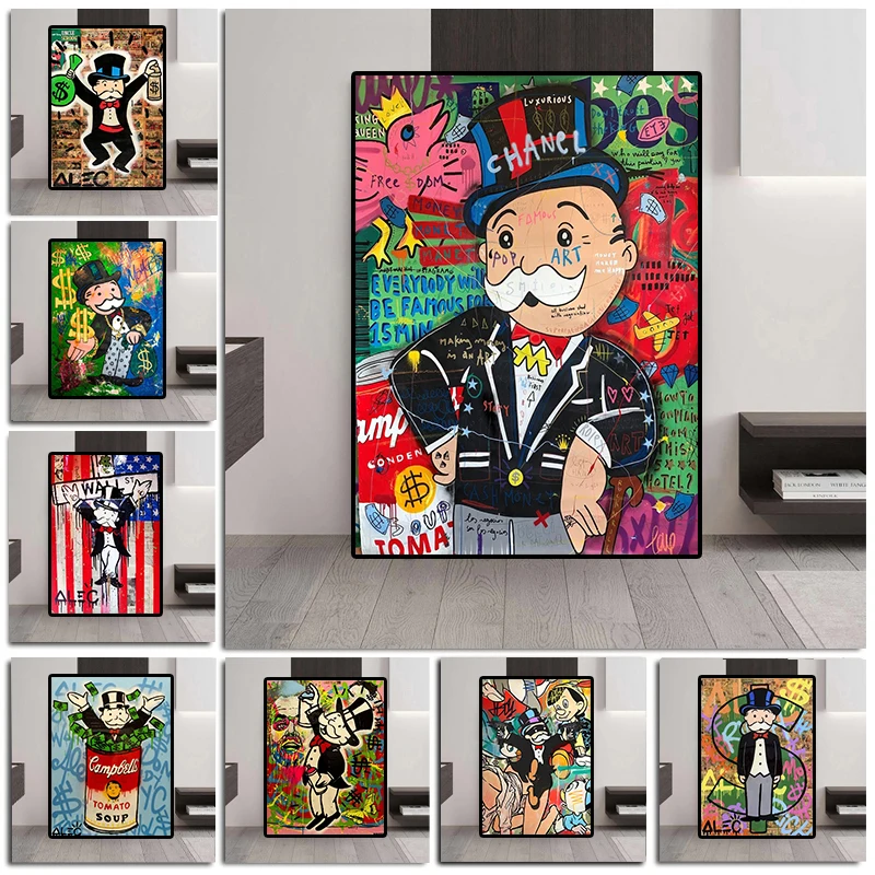 

Alec Monopoly Money Graffiti Artwork Canvas Painting Posters and Print Rich Man Street Wall Art Modern Living Room Home Decor