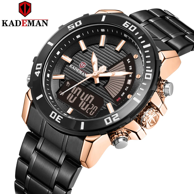 

KADEMAN Men Digital Watch Fashion Outdoor Sports Dual Display Wristwatches 3ATM Waterproof Military Mens Watchs Male Alarm Clock