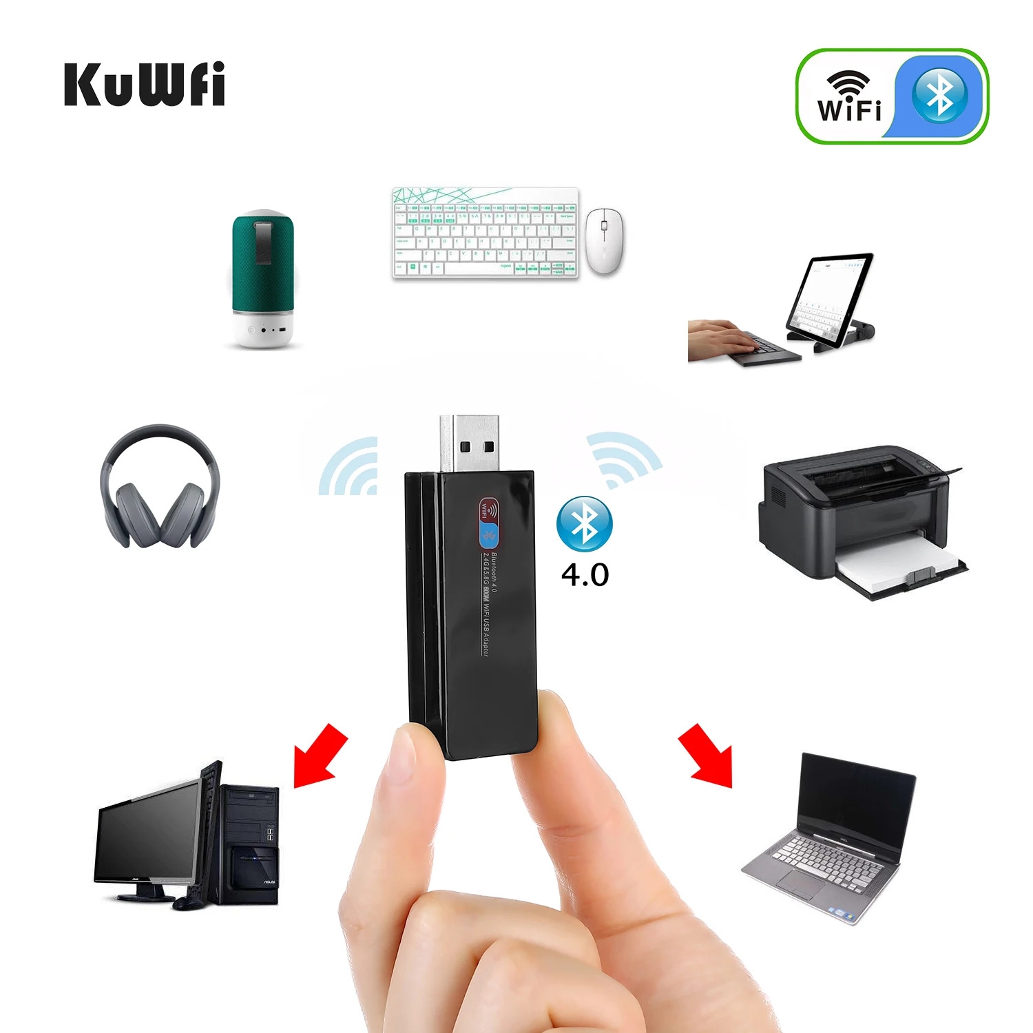KuWFi 600Mbps беспроводной USB Wifi адаптер двухдиапазонный и Bluetooth 4 0 приемник