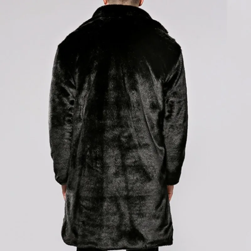 

Winter New Fashion Mens Faux Fur Long Coats Male Casual Jackets Plus Size Black Motorcycle Pockets Chaquetas Hombre Outwear