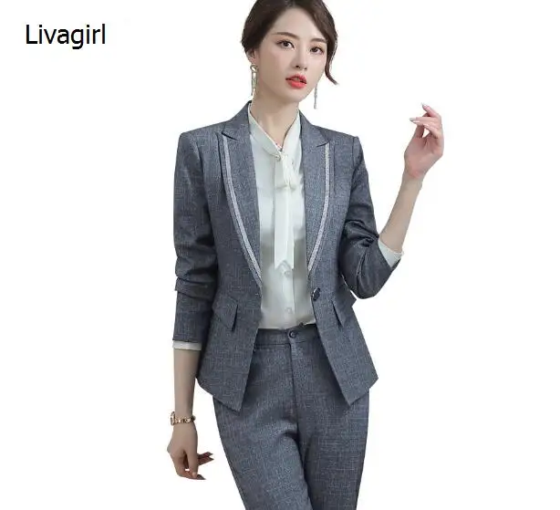 Женские деловые костюмы с серыми брюками официальный модный темпераментный
