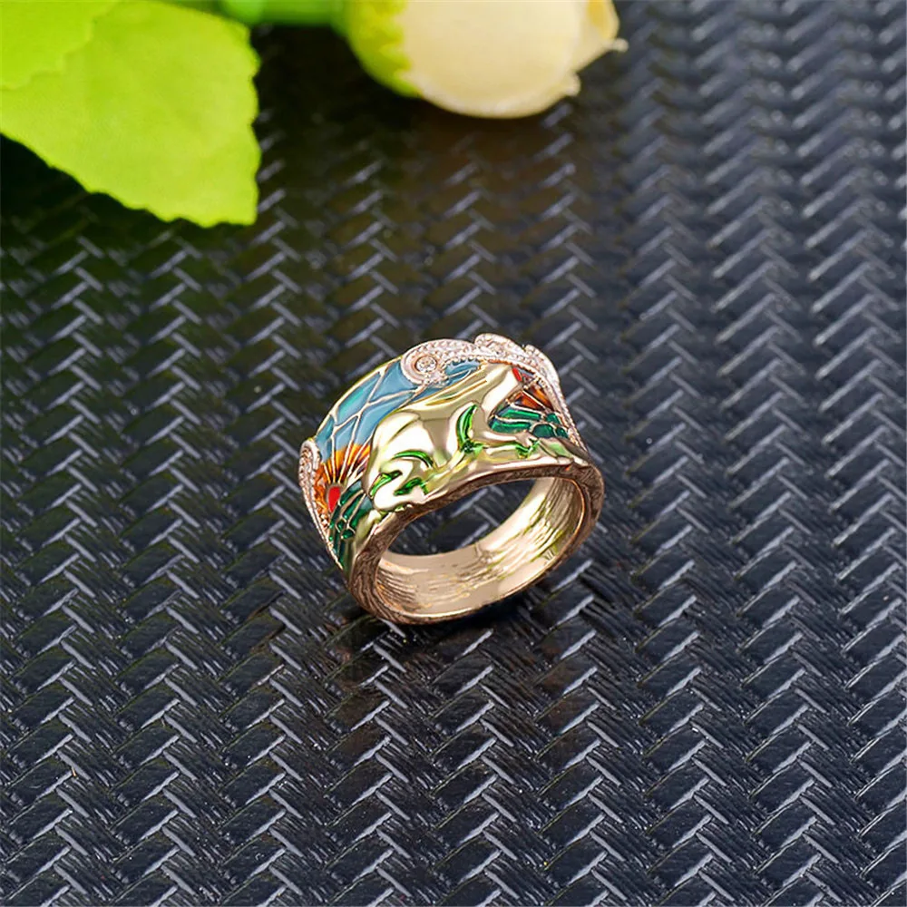 Женское кольцо с зеленой эмалью Yanda вечерние ювелирные украшения золотого цвета