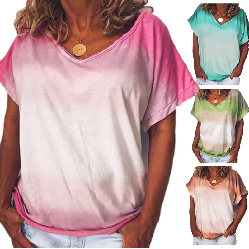 Женская футболка с короткими рукавами радужной градиентной расцветки Сезон лето