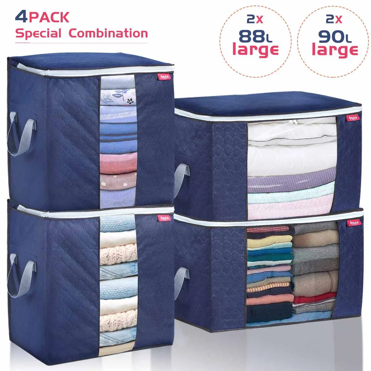 

4pcs/set Clothes Quilt Storage Bag Blanket Closet Sweater Organizer Box Sorting Pouches Clothes Cabinet Container 90L Home