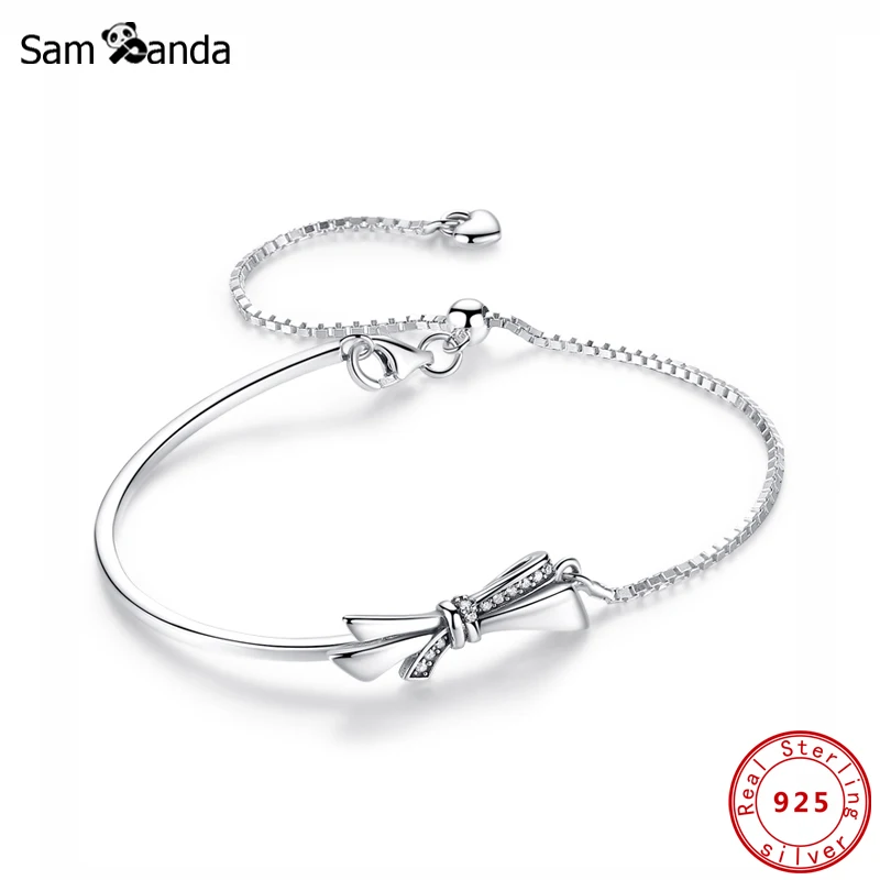 Оригинальный 100% браслет из стерлингового серебра 925 пробы с блестящим бантом