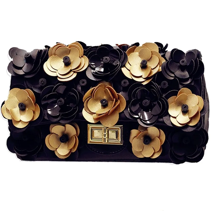 

Brand Designer Womens Diamond Lattice Flowers Shoulder Bag Golden Panelled Pu Leather Ladies Party Chain Sling Crossbody Bags