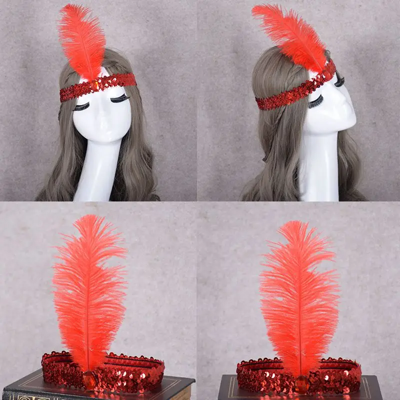 Повязка на голову с блестками Эластичный костюм перьями Один размер Подходит для