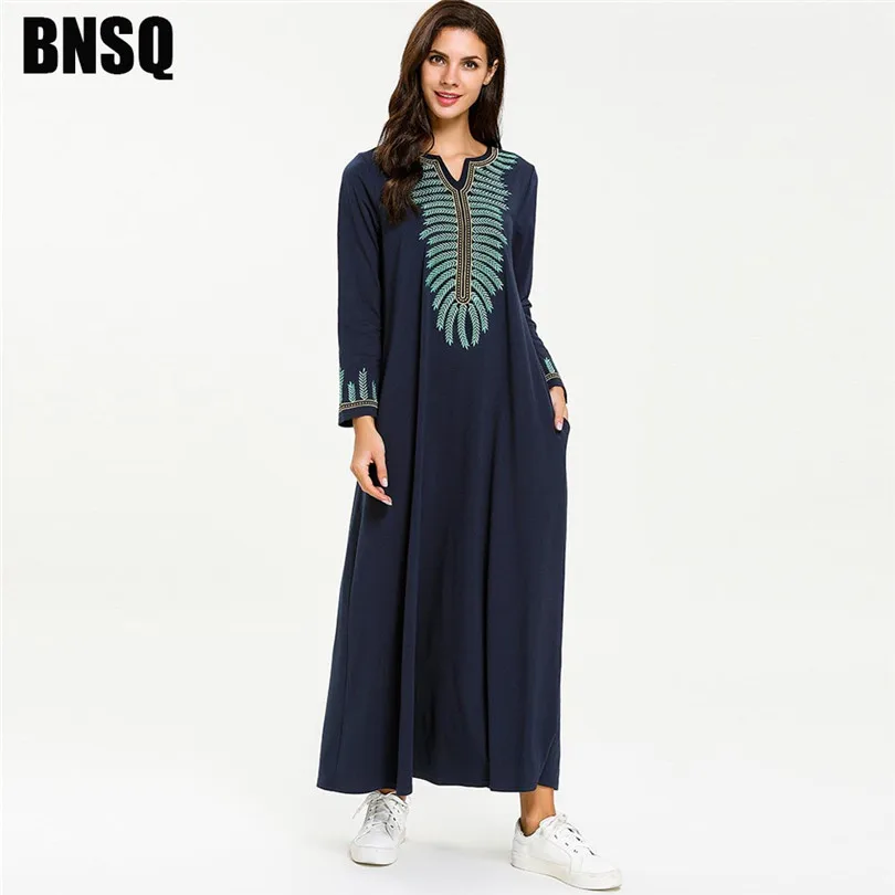 Женское мусульманское арабское платье Кафтан Макси женское вышитое с длинным