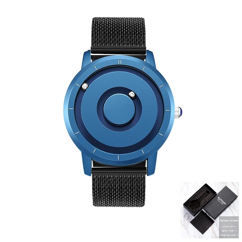 Blue Black Steel Eutour красочные часы мужские магнитные шаровые шоу кварцевые наручные часы силиконовые холщовые стальные Ремешок Модные повседневные мужские часы голубое золото - Цвет: Blue Black Steel