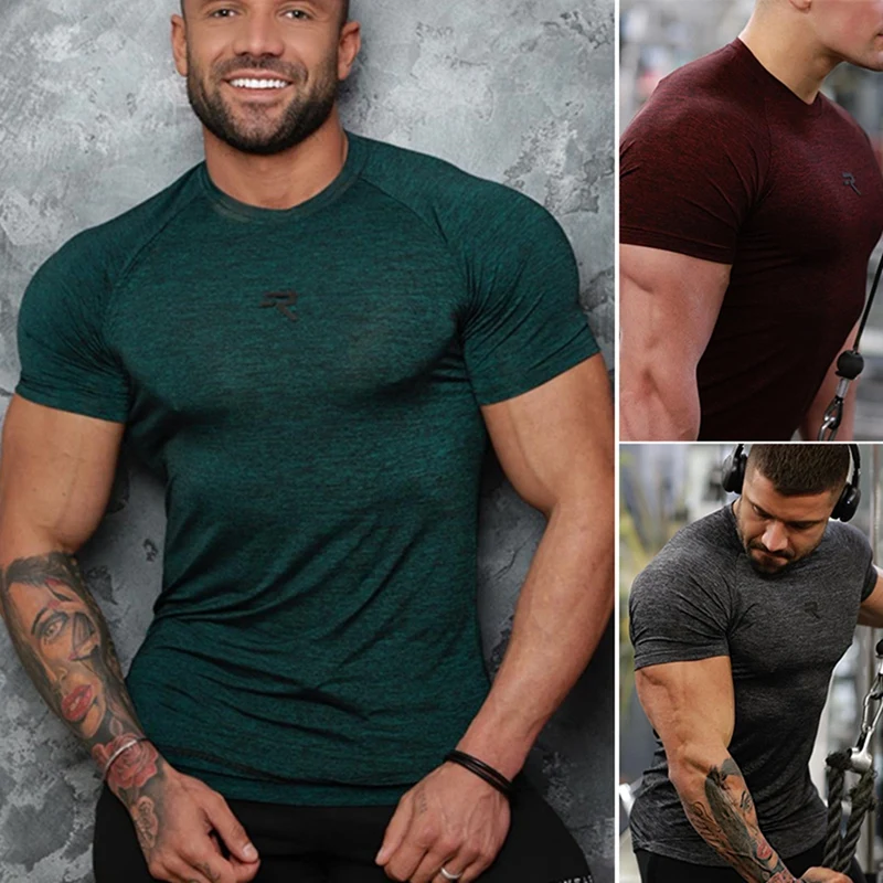 

Мужская футболка с коротким рукавом, дышащий Быстросохнущий тренировочный топ для бега