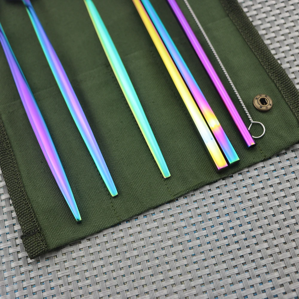 7pcs Радуга Портативный eco-friendly Нержавеющая сталь дорожные столовые приборы набор