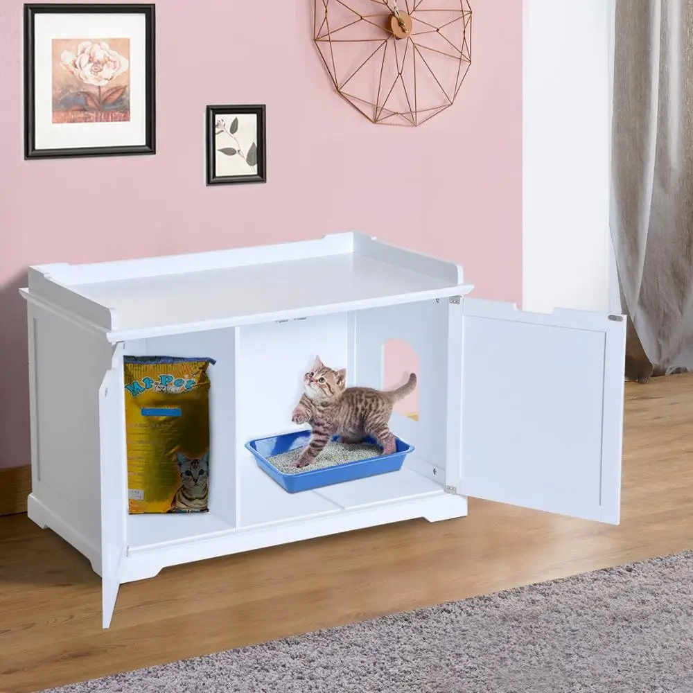 

[Хранение в США] скрытый контейнер для кошек домашних животных, верстак, стол для прихожей, шкаф для кошек, белый