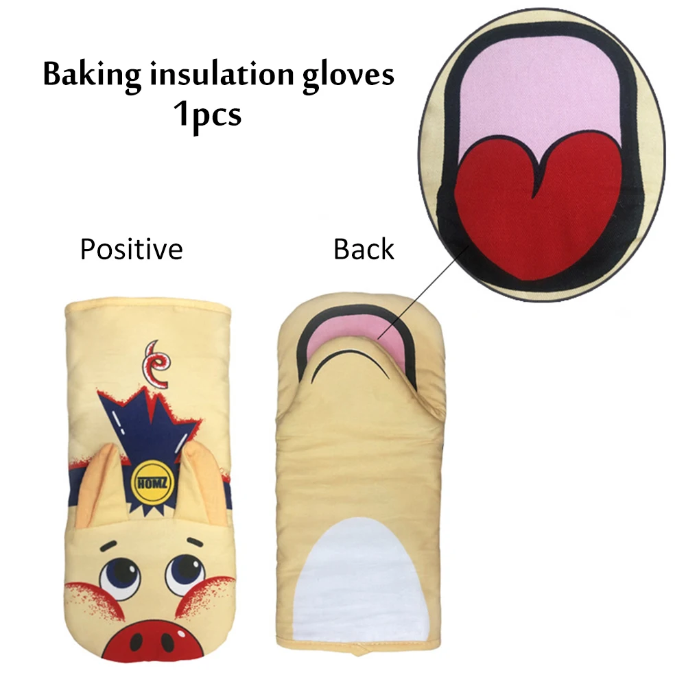 

3D Cute Cartoon Pig Oven Mitts Baking Insulation Gloves 1pcs Long Cotton Microwave Heat Resistant Non-Slip Kitchen Gloves