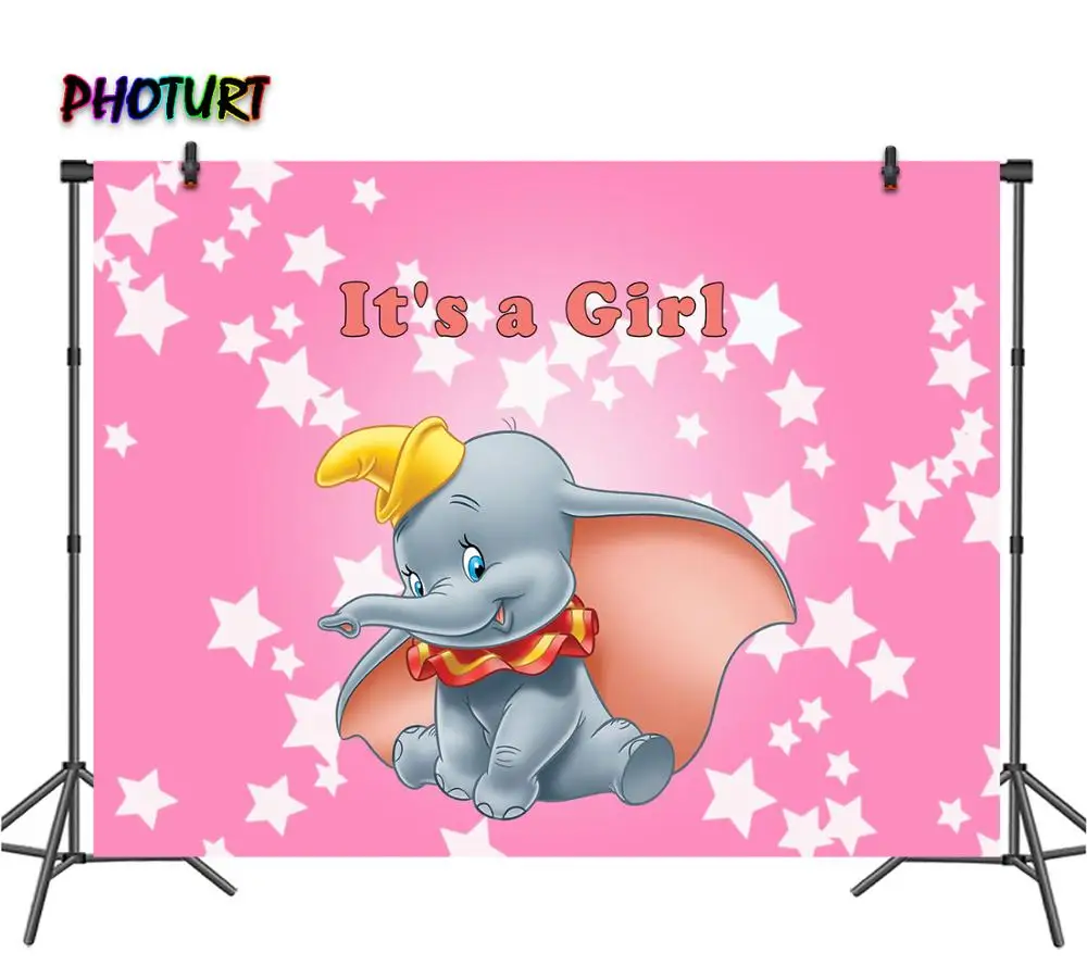 PHOTURT Baby Dumbo фотофоны Shower Дети День Рождения Вечеринка фото фон розовый синий винил