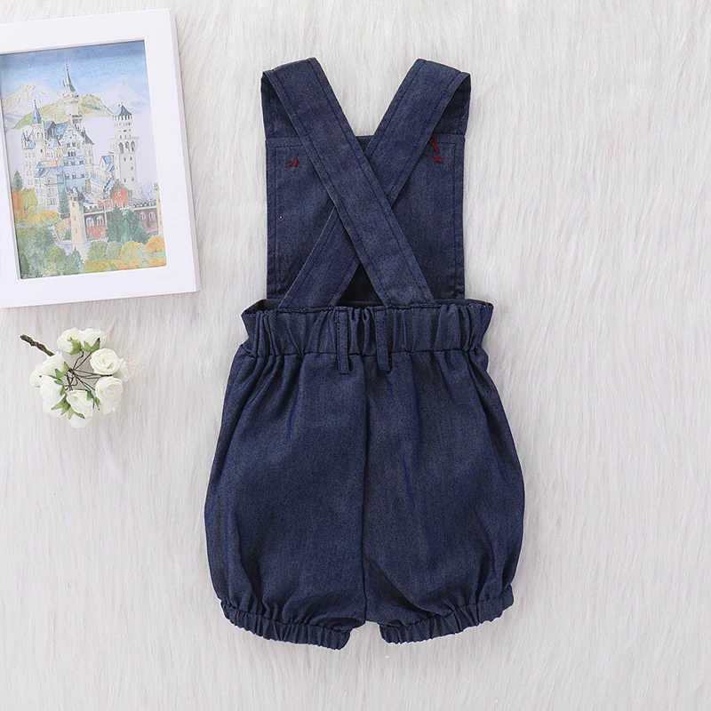 

Toddler Girls Solid Color Casual Wide Strap Overalls Loose Tie Feet Short Pants