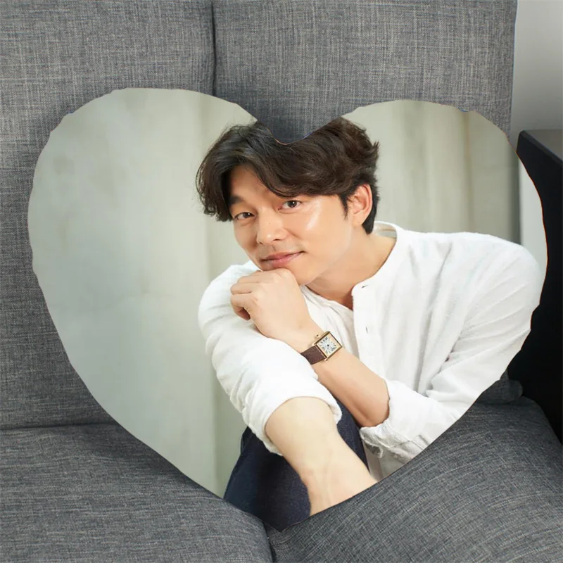 

New Arrival Gong Yoo Kpop Pillowcase Heart Shape Satin Fabric Pillow Cover For Home Bedroom Wedding Decorate Pillow Cases
