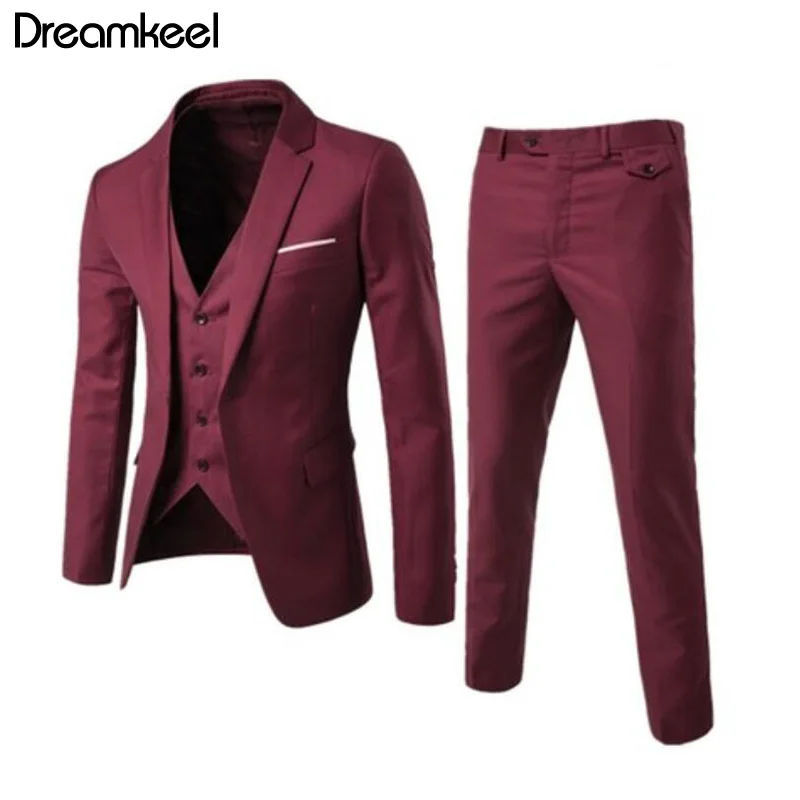 Мужской костюм тройка модный приталенный деловой повседневный пиджак брюки