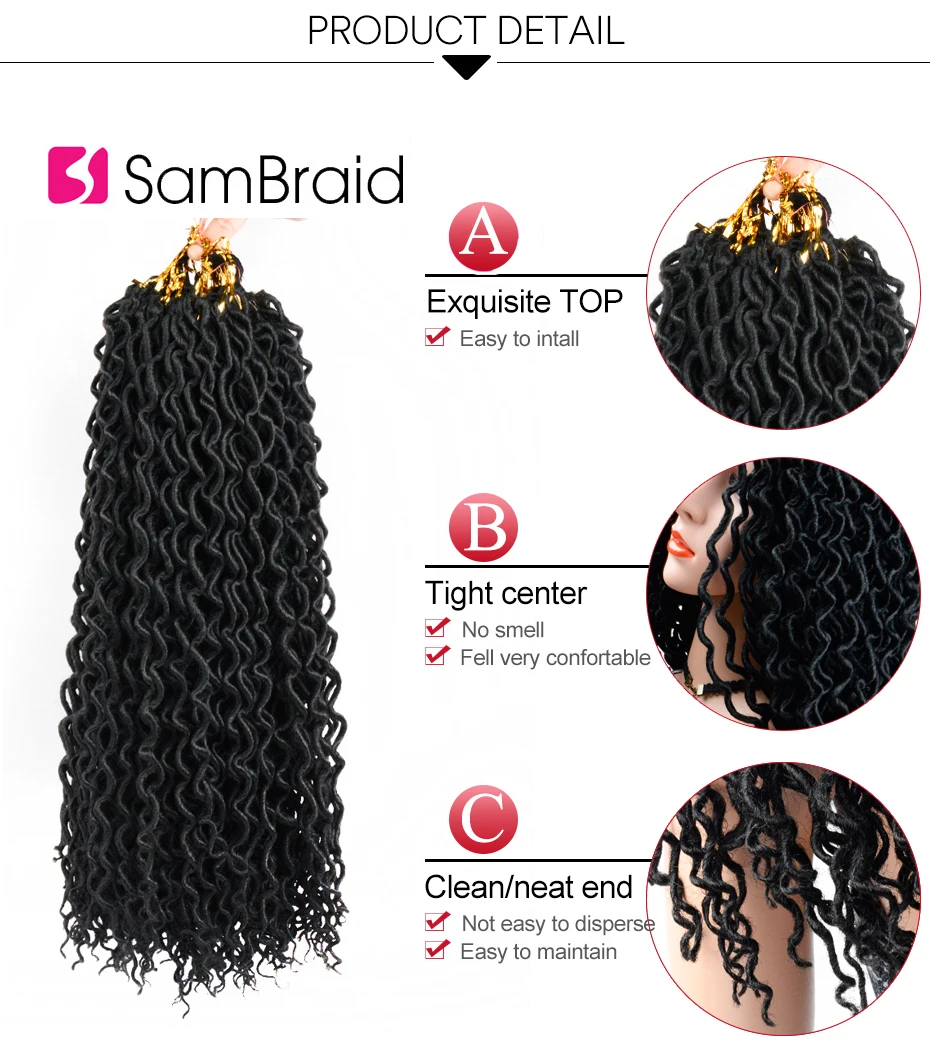 SAMBRAID 24 корня/Упаковка 18 дюймов Faux locs Curly волосы на крючках косички синтетические волосы дреды волосы для наращивания косички волосы