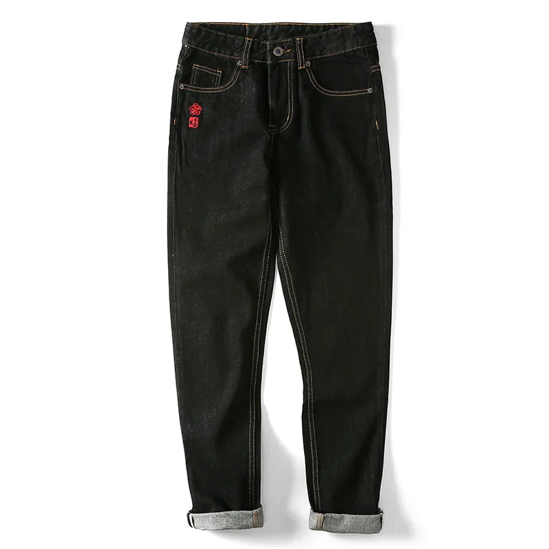 

trendy of Chinese wind restoring ancient ways carp embroidery popular logo straight mascot new men jeans trousers
