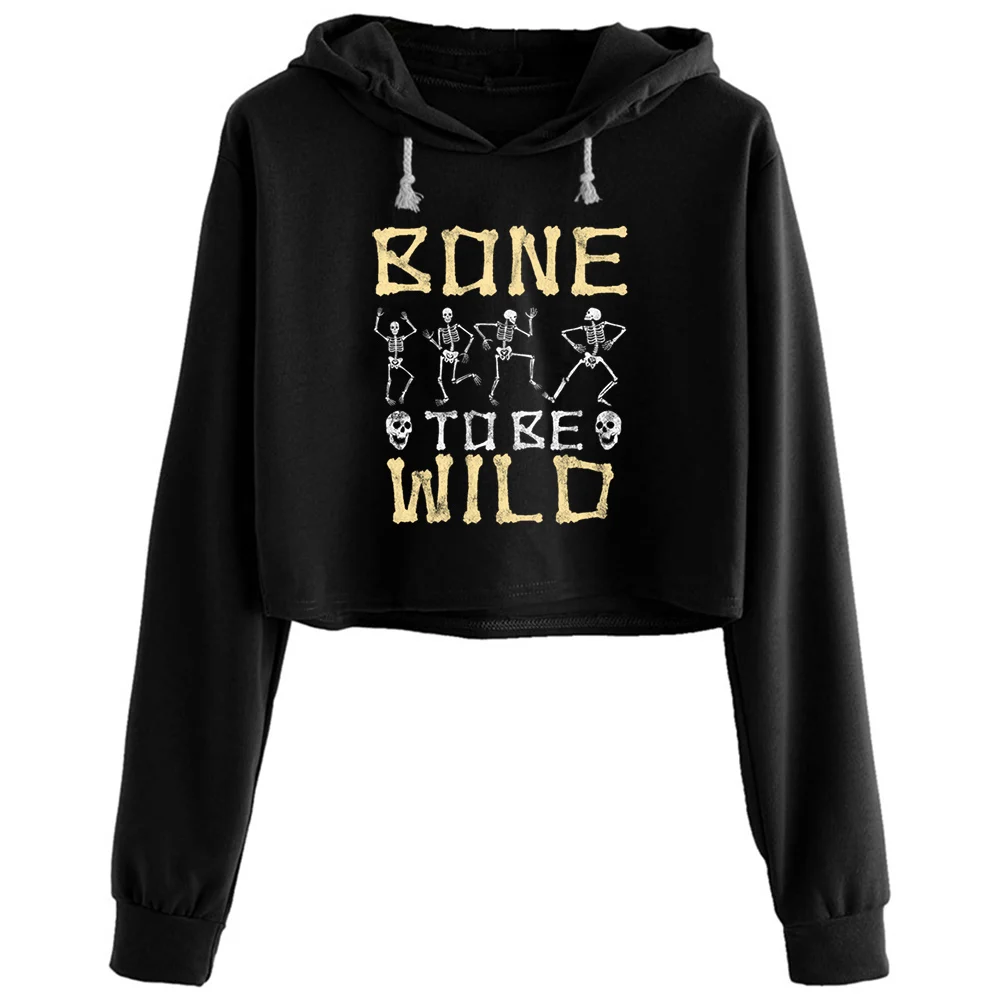 

Dancing Scary Skeleton A Halloween Crop Hoodies Women Anime Emo Aesthetic Kpop Pullover For Girls